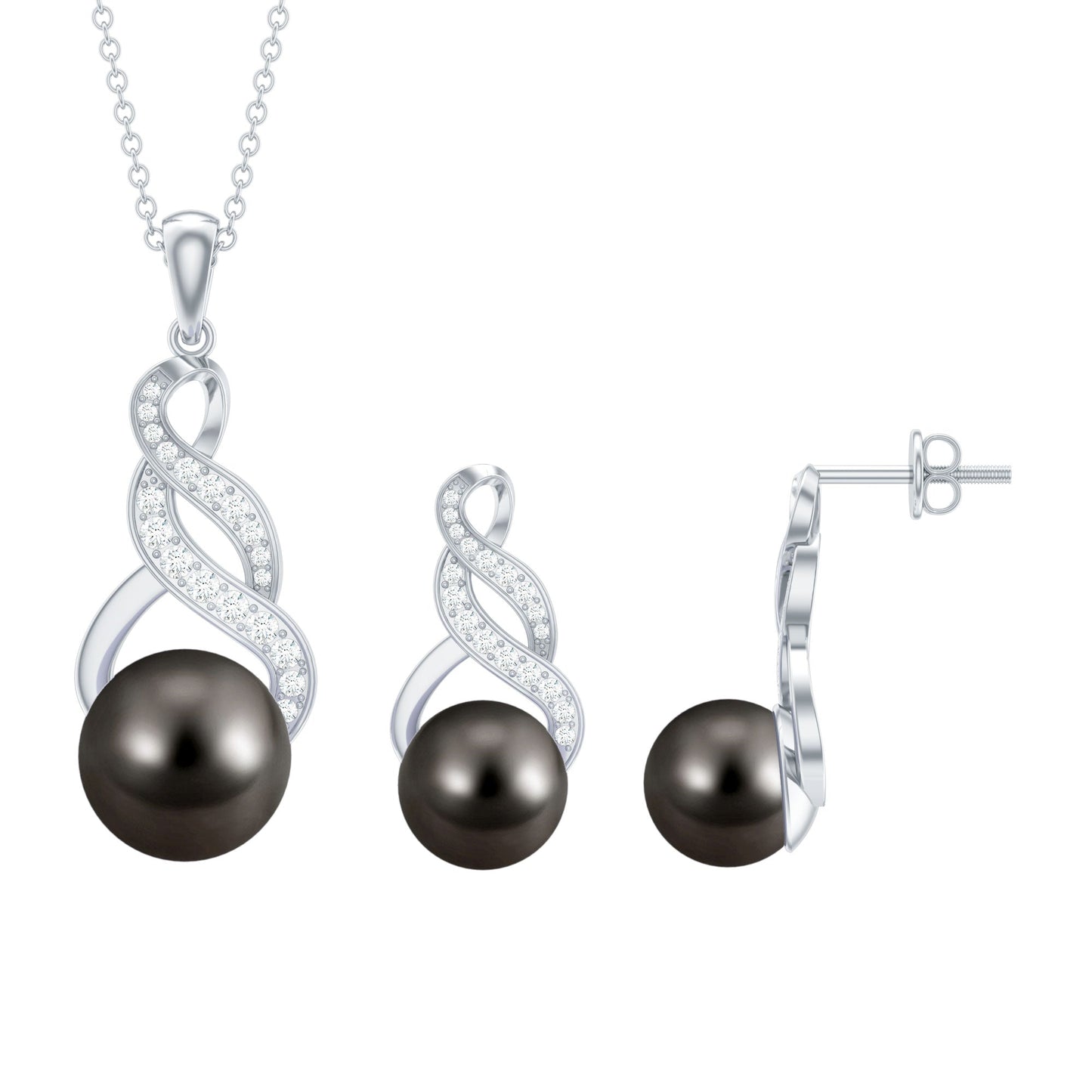 24.25 CT Natural Tahitian Pearl Bridal Infinity Drop Jewelry Set with Moissanite