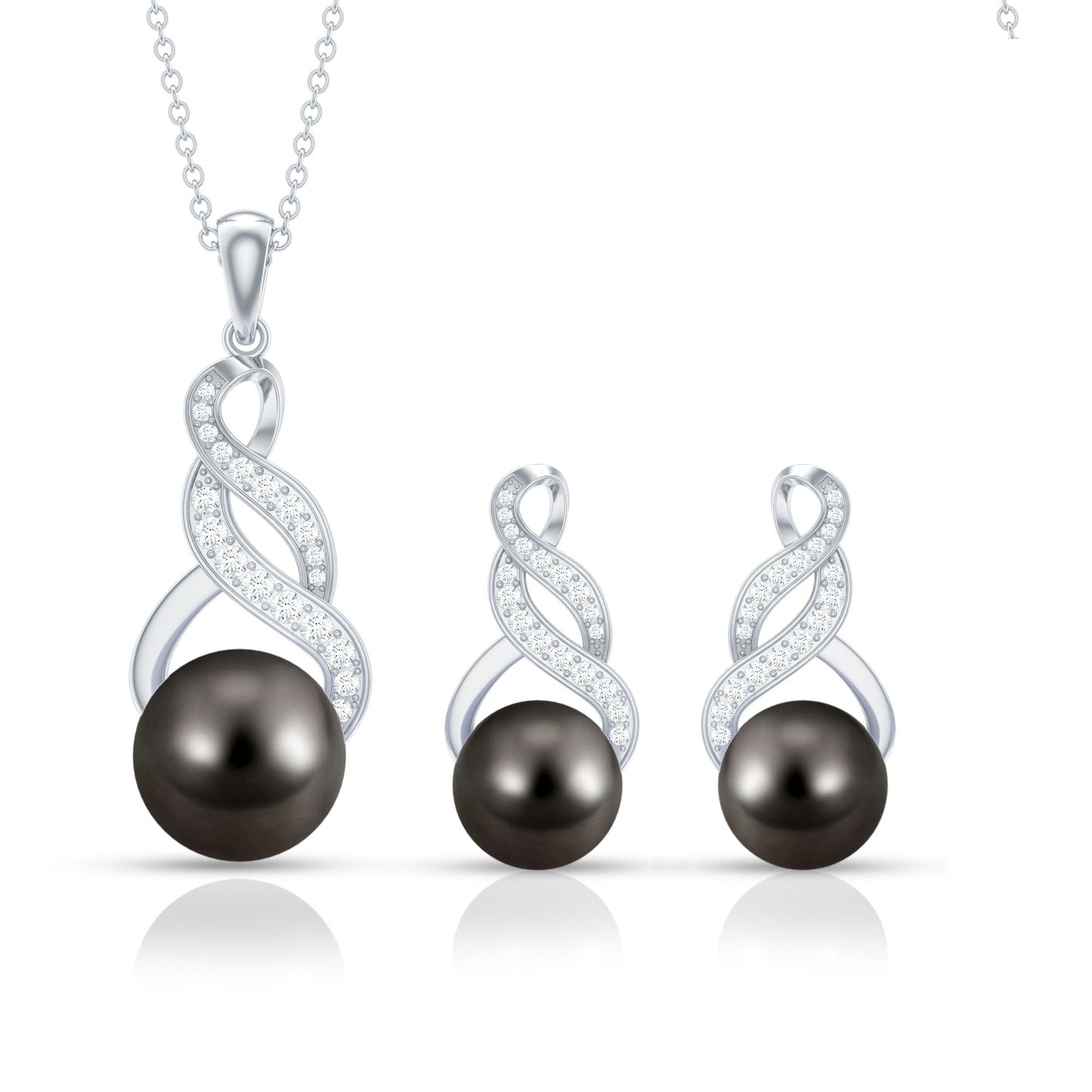 24.25 CT Natural Tahitian Pearl Bridal Infinity Drop Jewelry Set with Moissanite