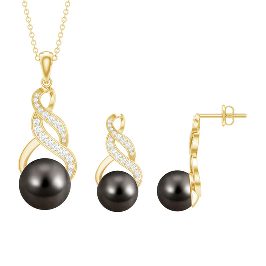 24.25 CT Natural Tahitian Pearl Bridal Infinity Drop Jewelry Set with Moissanite