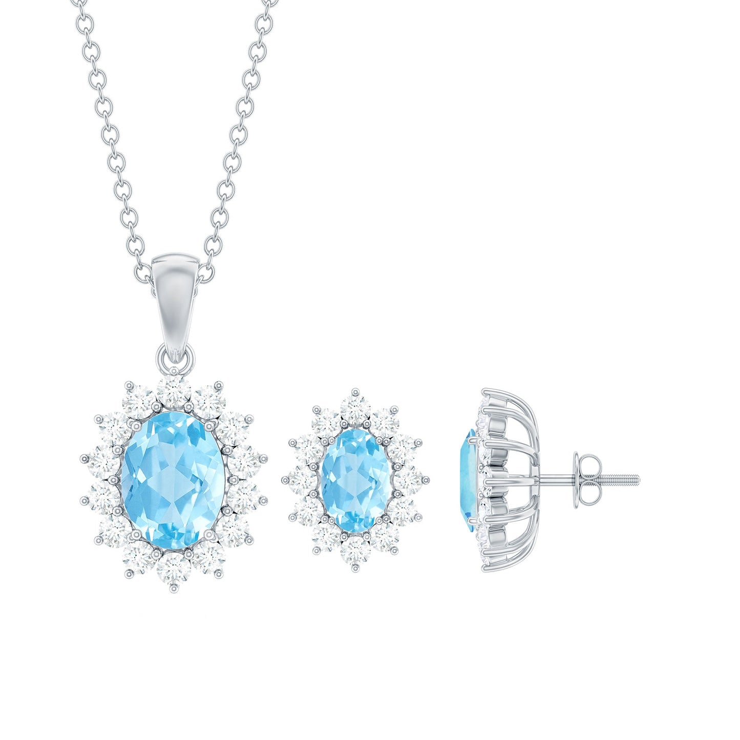 Natural 2 Carat Oval Aquamarine Necklace and Earrings Set with Certificate