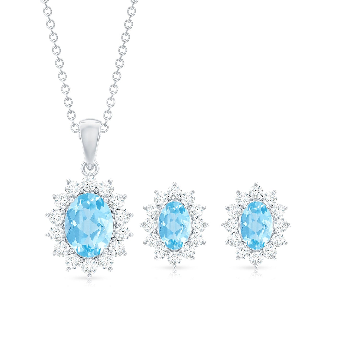 Natural 2 Carat Oval Aquamarine Necklace and Earrings Set with Certificate