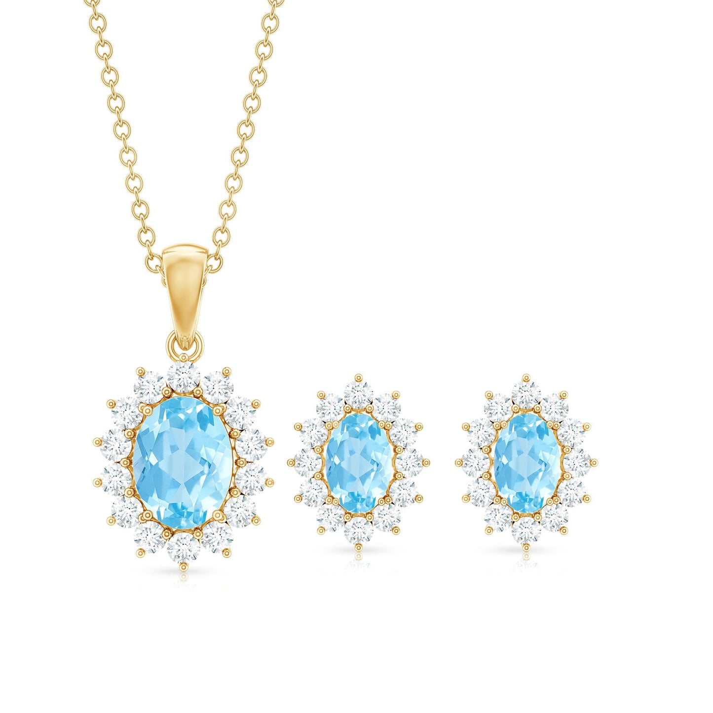 Natural 2 Carat Oval Aquamarine Necklace and Earrings Set with Certificate