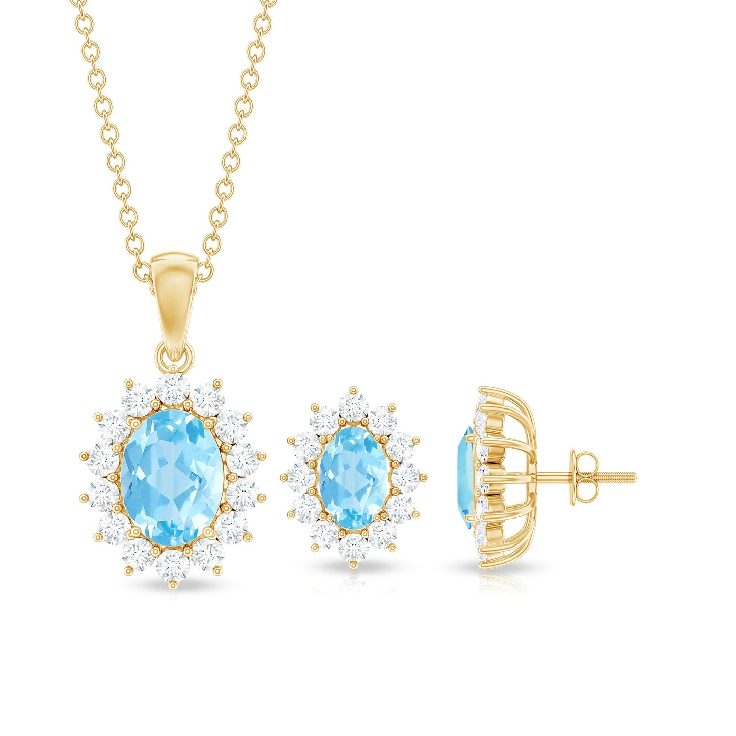 Natural 2 Carat Oval Aquamarine Necklace and Earrings Set with Certificate