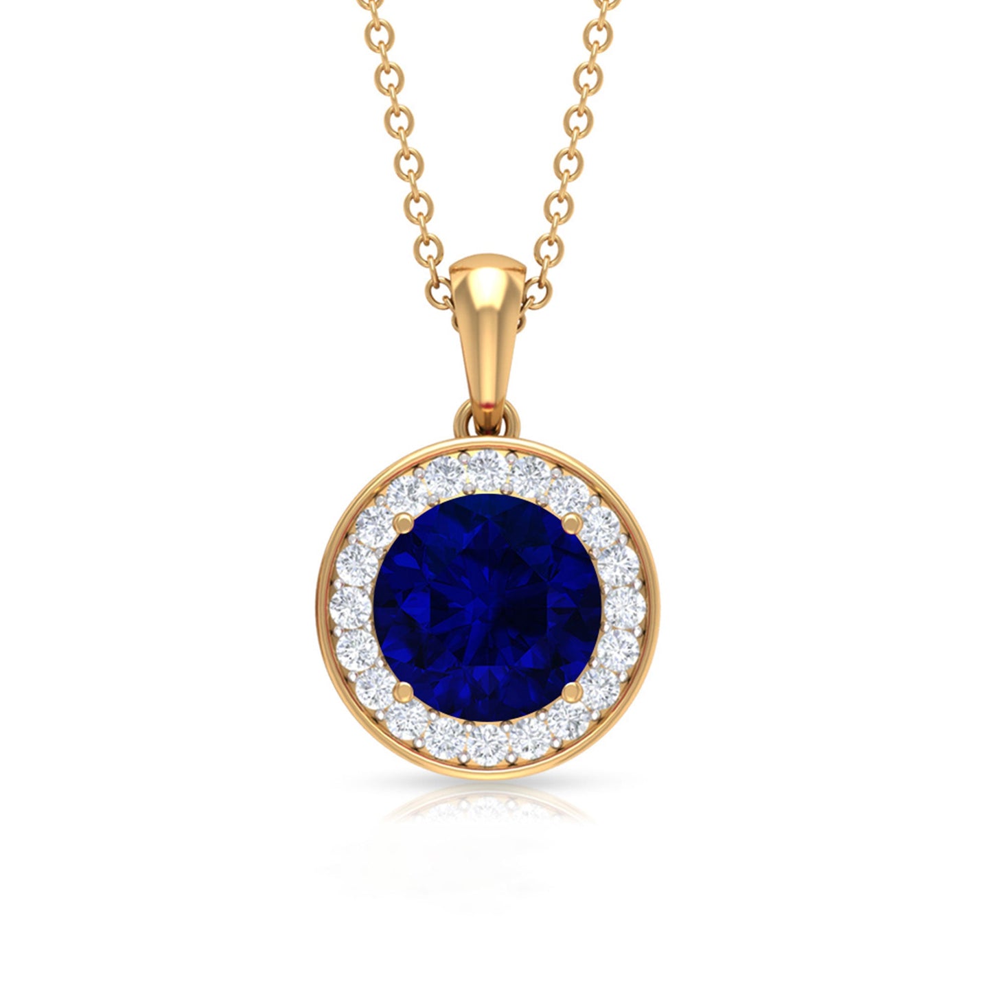 Classic Lab Grown Blue Sapphire And Moissanite Halo Bridal Jewelry Set