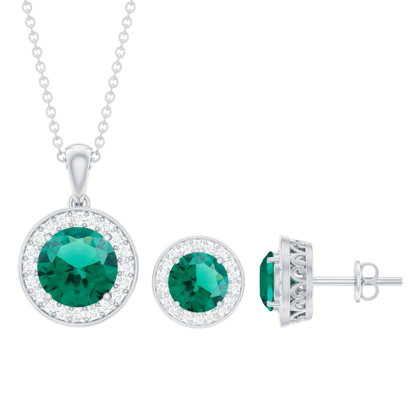 Certified 3.5 Carat Lab Grown Emerald Wedding Necklace and Earrings