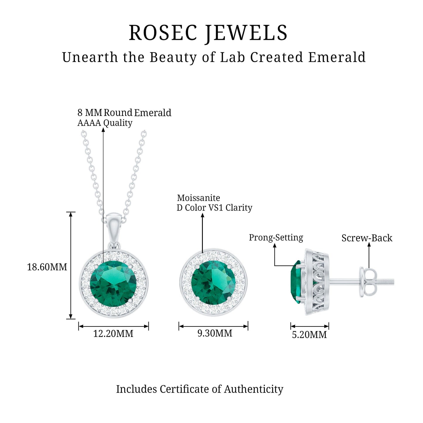 Certified 3.5 Carat Lab Grown Emerald Wedding Necklace and Earrings