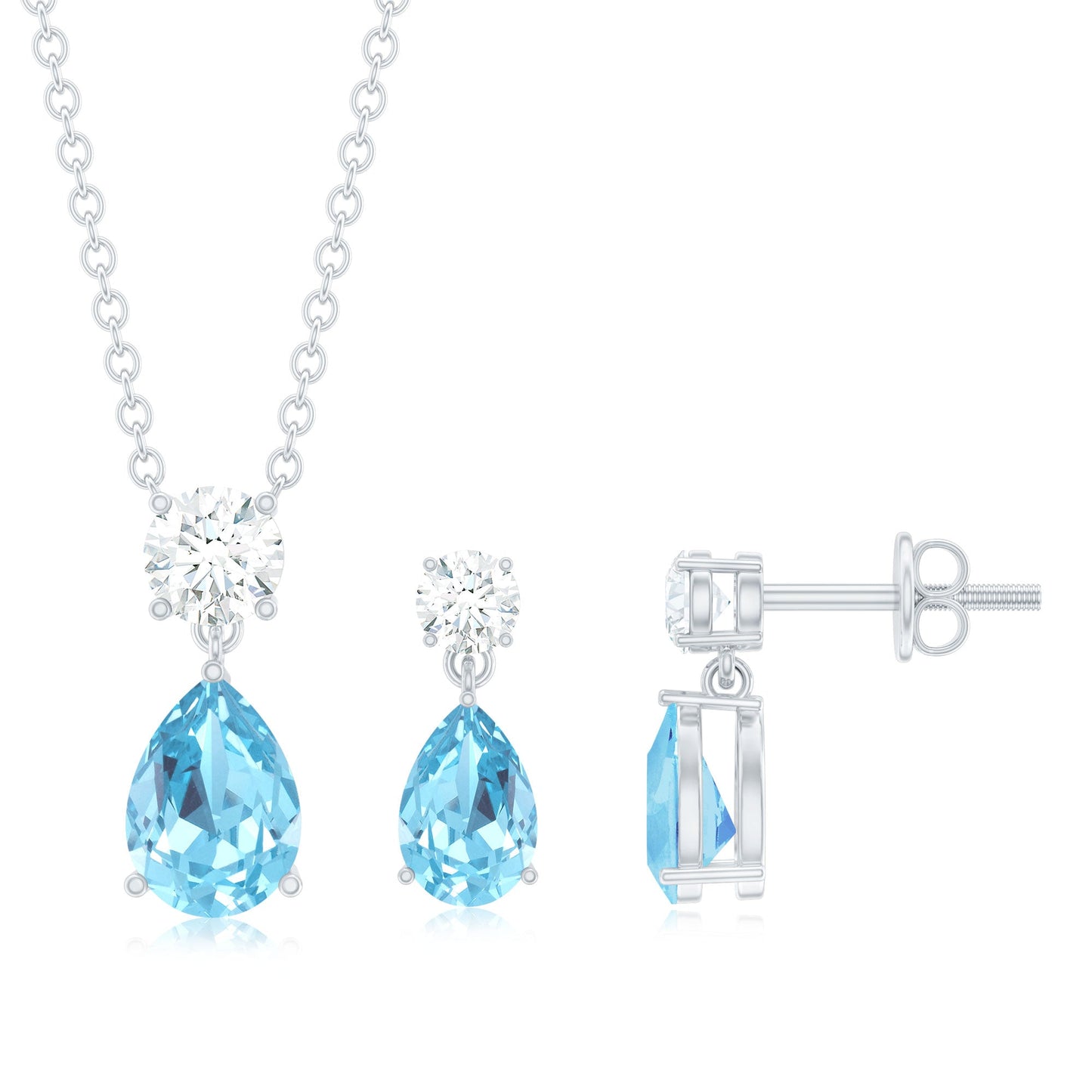 Real Pear Cut Aquamarine Teardrop Jewelry Set with Moissanite