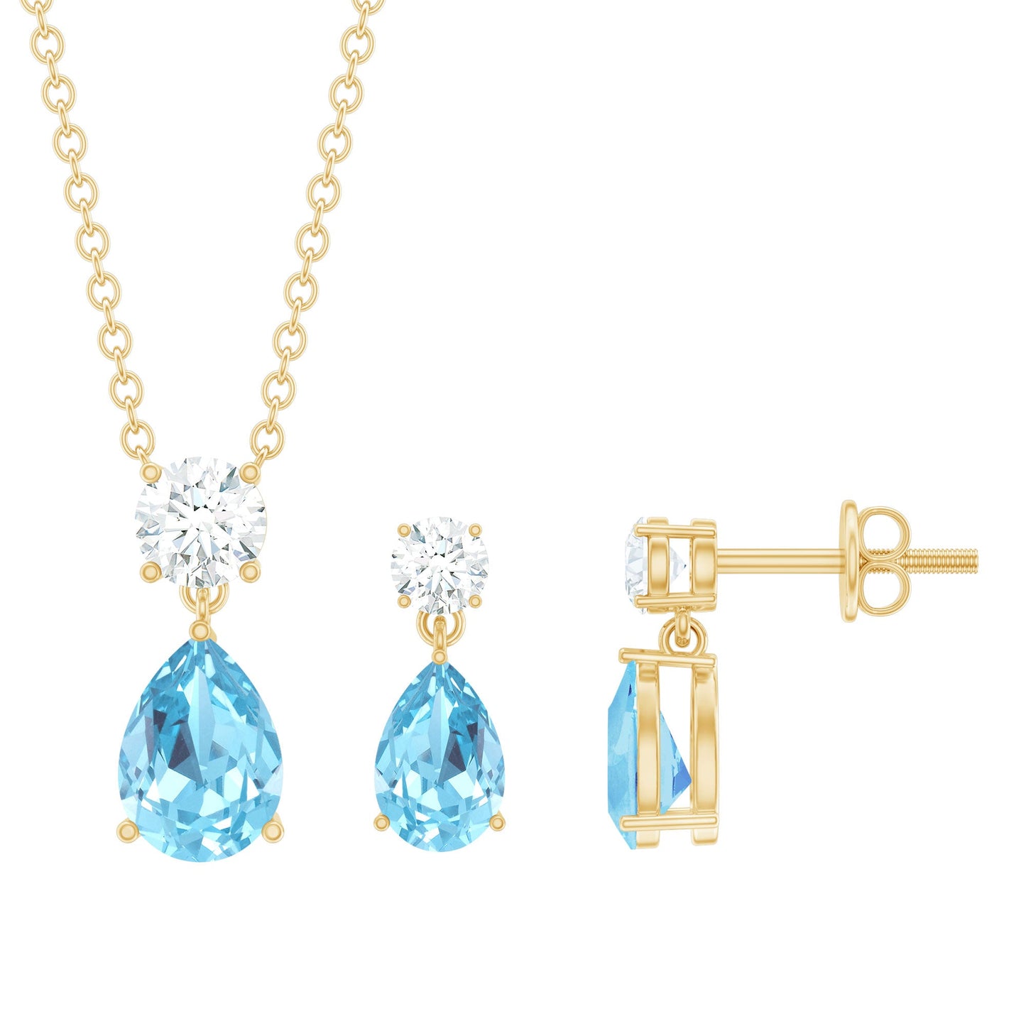 Real Pear Cut Aquamarine Teardrop Jewelry Set with Moissanite