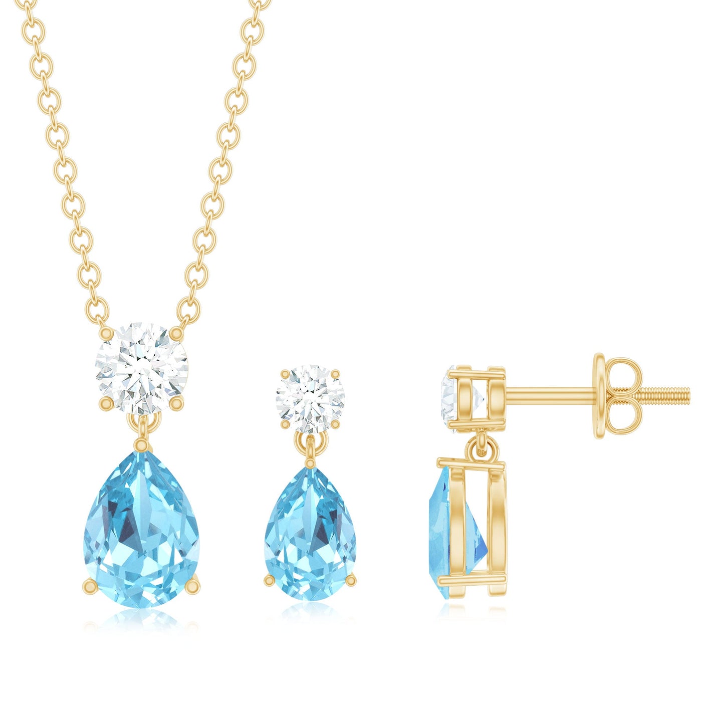 Real Pear Cut Aquamarine Teardrop Jewelry Set with Moissanite