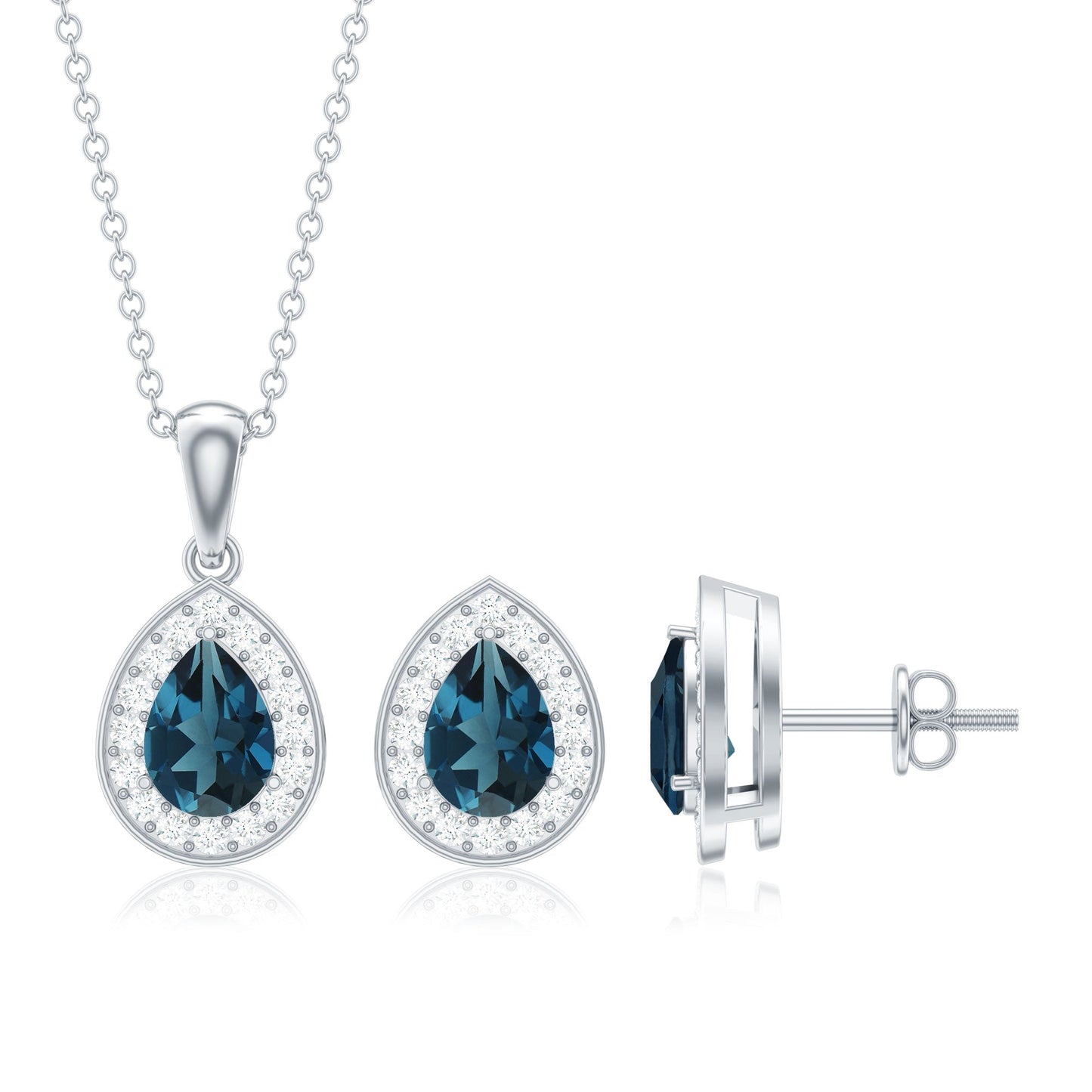Pear Cut London Blue Topaz and Diamond Classic jewelry Set