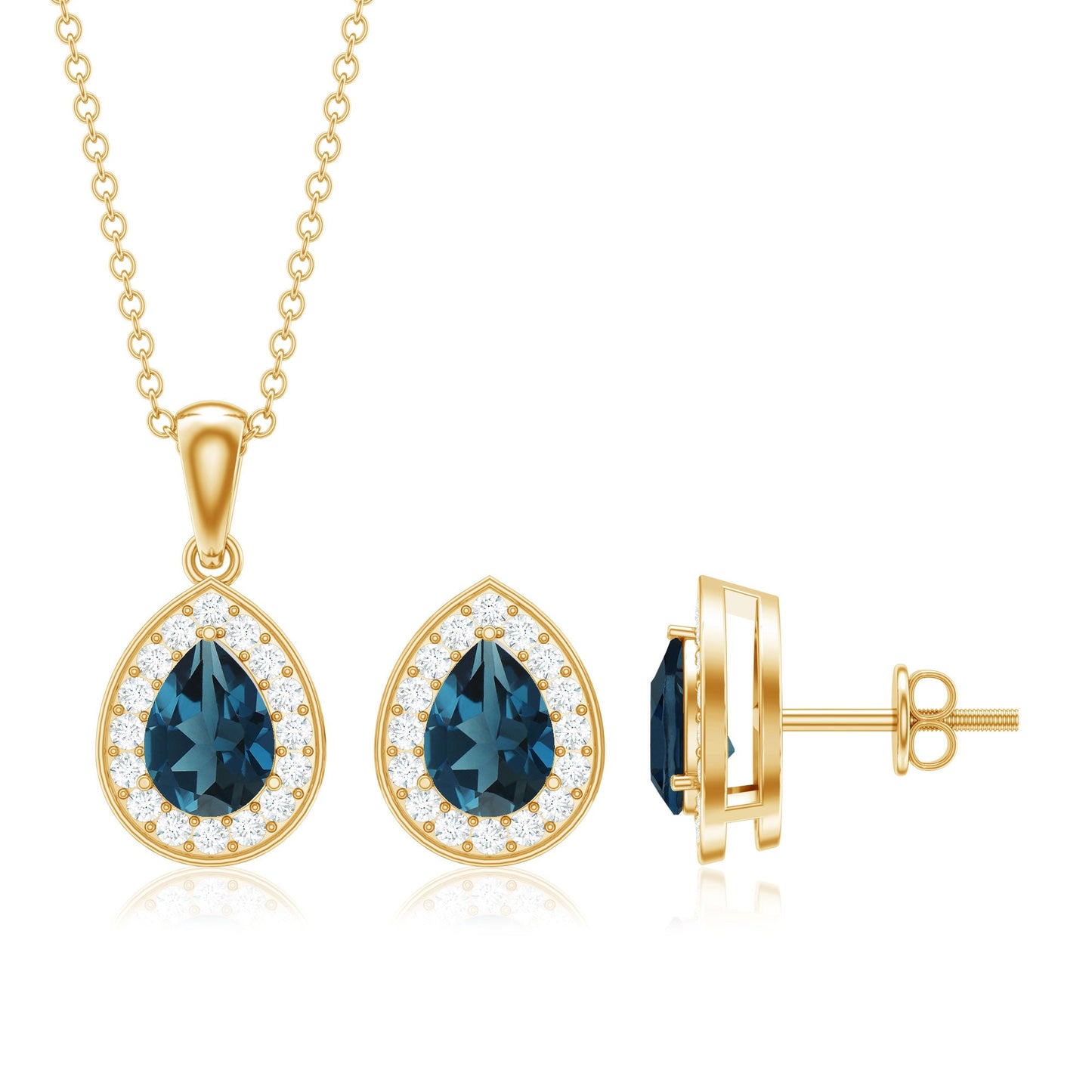 Pear Cut London Blue Topaz and Diamond Classic jewelry Set