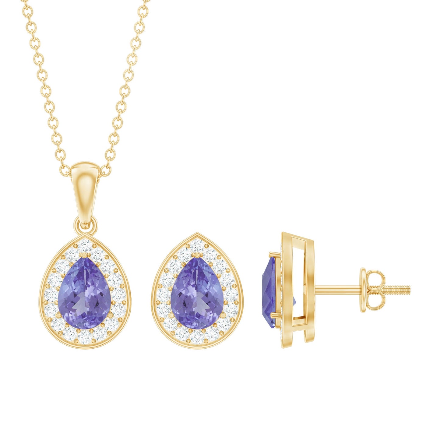 Certified 2.52 Carat Tanzanite Teardrop Jewelry Set with Moissanite Halo