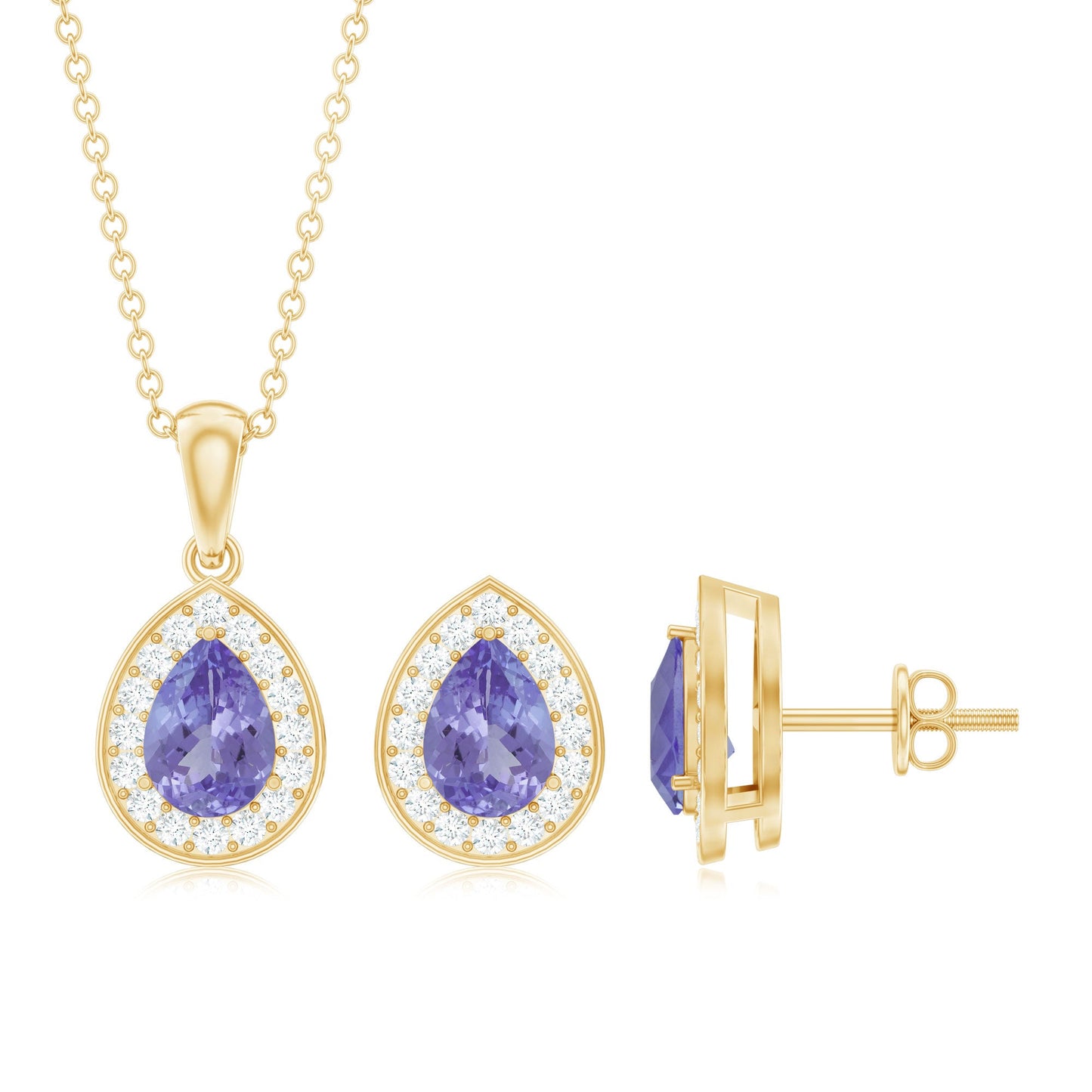 Certified 2.52 Carat Tanzanite Teardrop Jewelry Set with Moissanite Halo