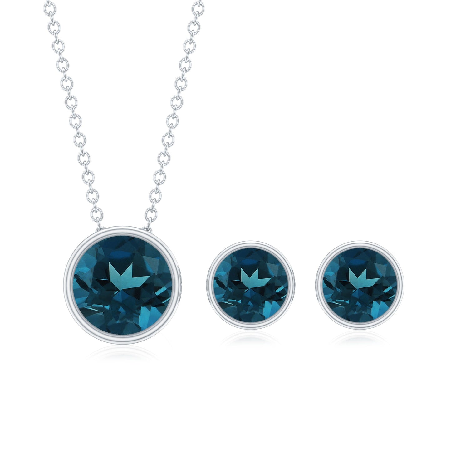 4.7 Carat Round London Blue Topaz Solitaire Jewelry Set in Bezel Setting