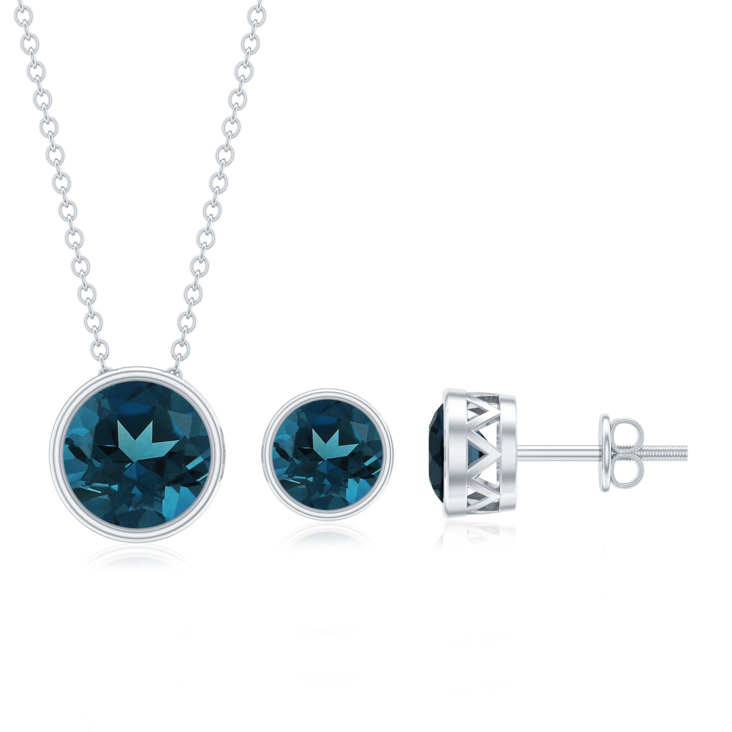 4.7 Carat Round London Blue Topaz Solitaire Jewelry Set in Bezel Setting