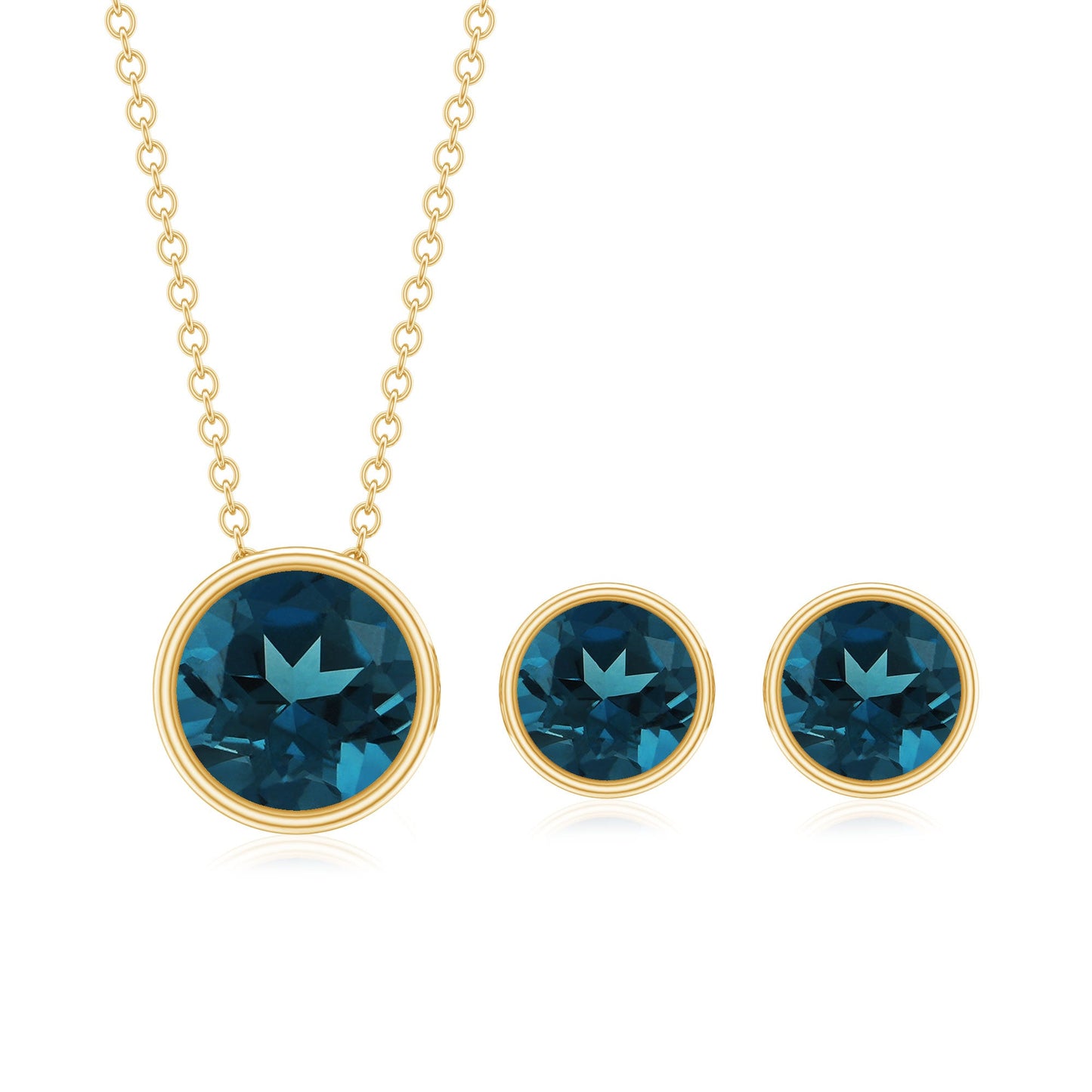 4.7 Carat Round London Blue Topaz Solitaire Jewelry Set in Bezel Setting