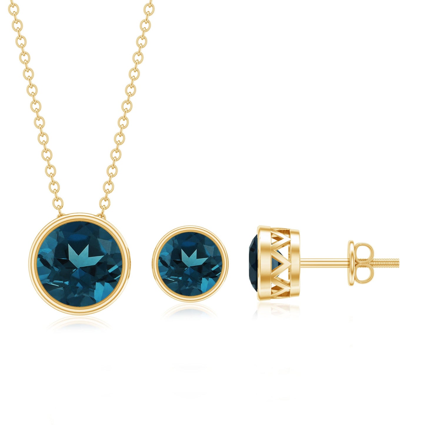 4.7 Carat Round London Blue Topaz Solitaire Jewelry Set in Bezel Setting