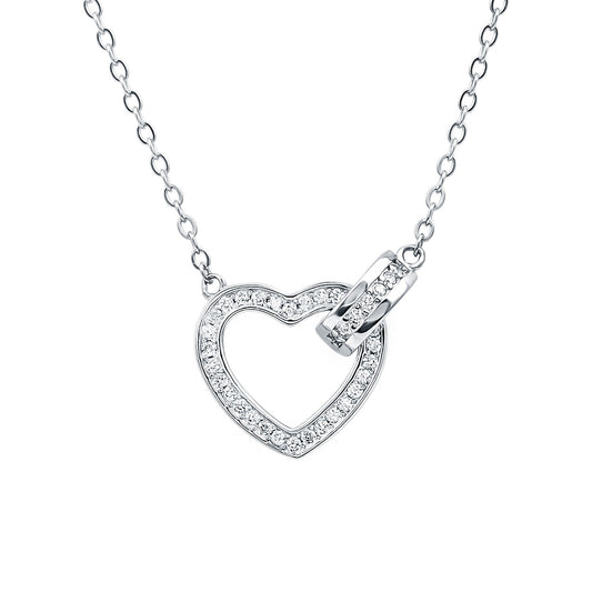 Certified Cubic Zirconia Heart Shaped Necklace In Silver
