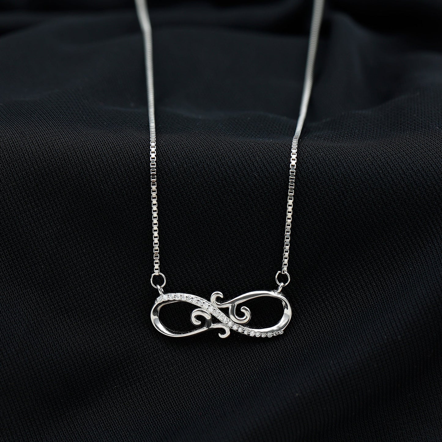 Vintage Style CZ Diamond Infinity Necklace in Sterling Silver