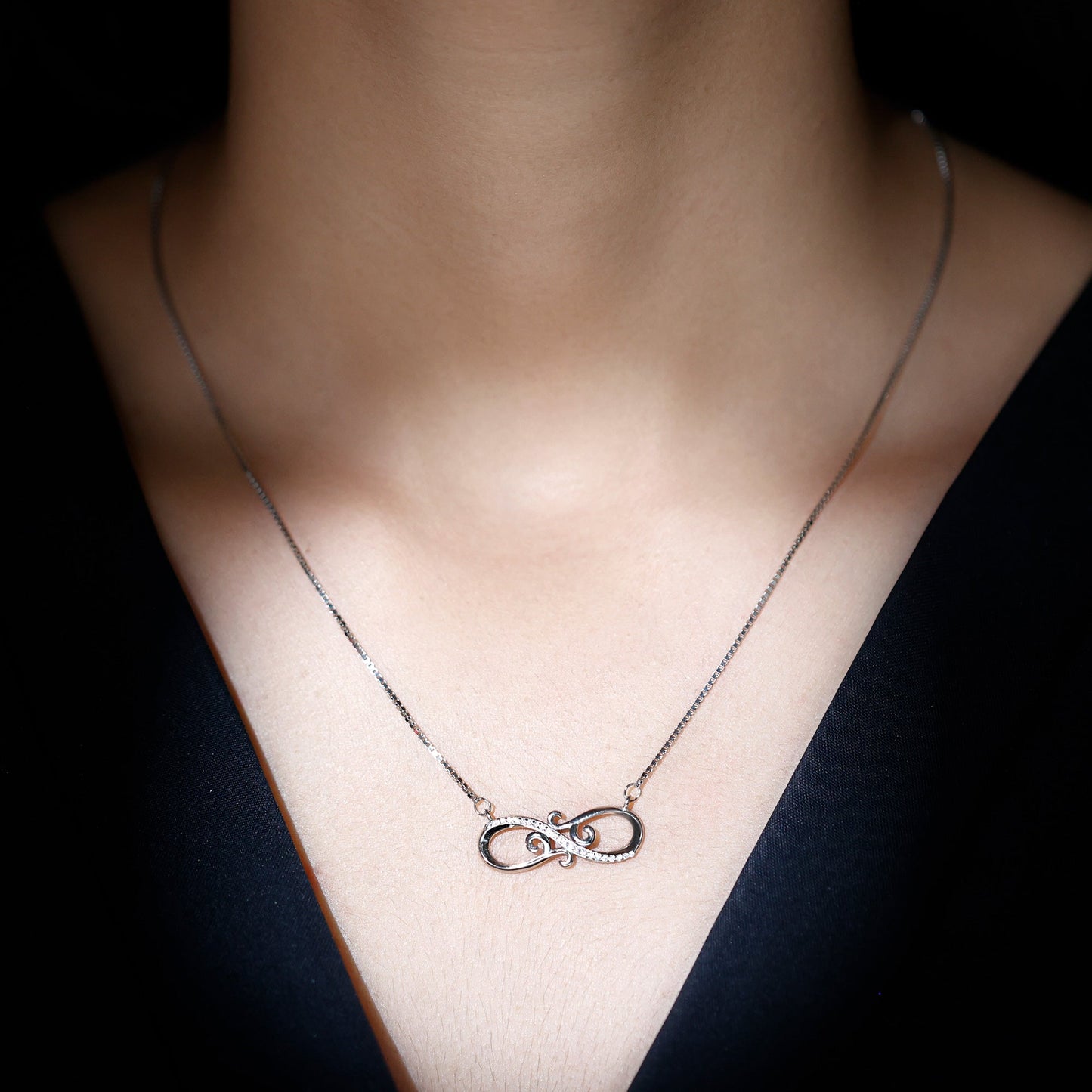 Vintage Style CZ Diamond Infinity Necklace in Sterling Silver