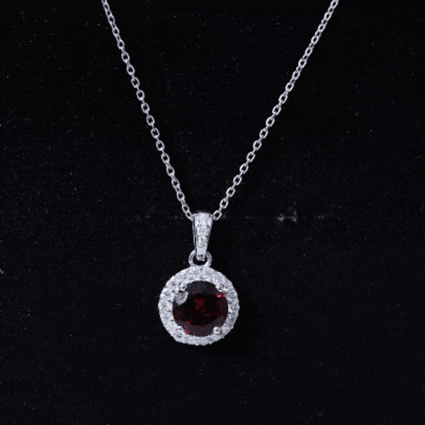 Sterling Silver 2.3 Carat Garnet Halo Necklace with Silver Chain