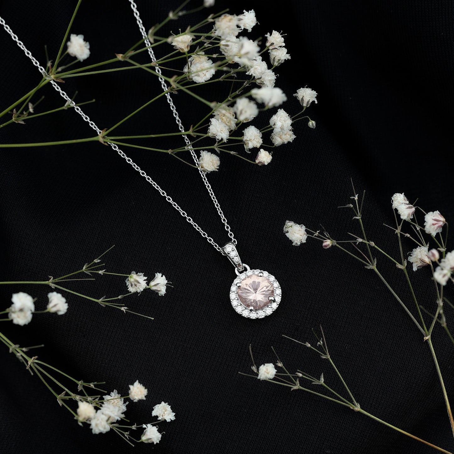 Natural 2 Carat Peach Morganite Solitaire Necklace With Silver Chain