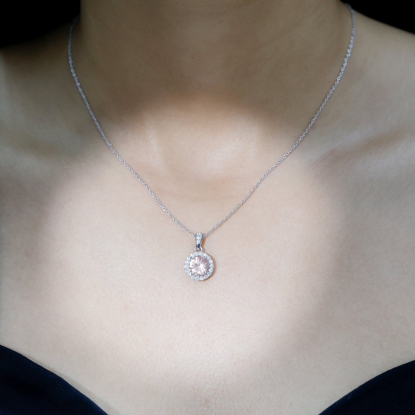 Natural 2 Carat Peach Morganite Solitaire Necklace With Silver Chain