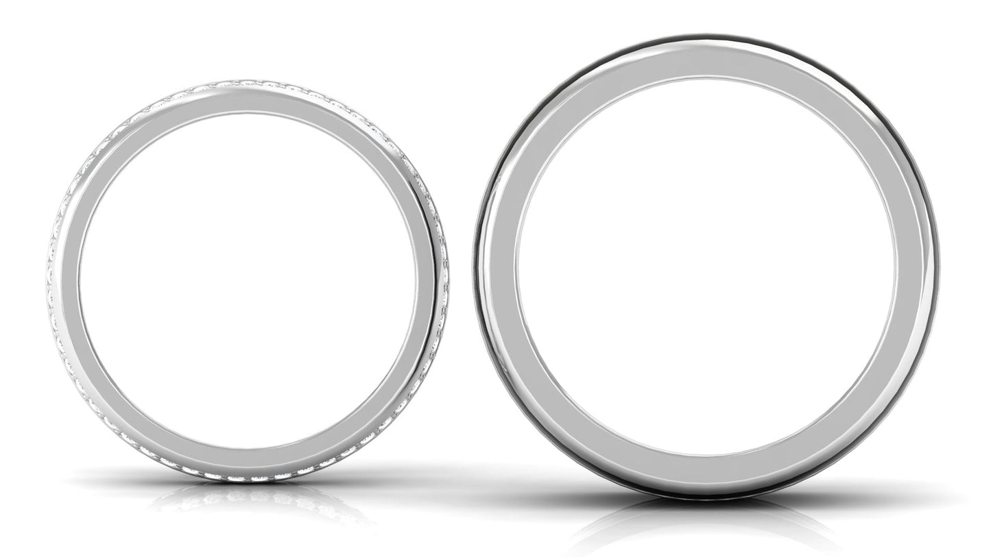Diamond Couple Band Ring Set with Black Enamel