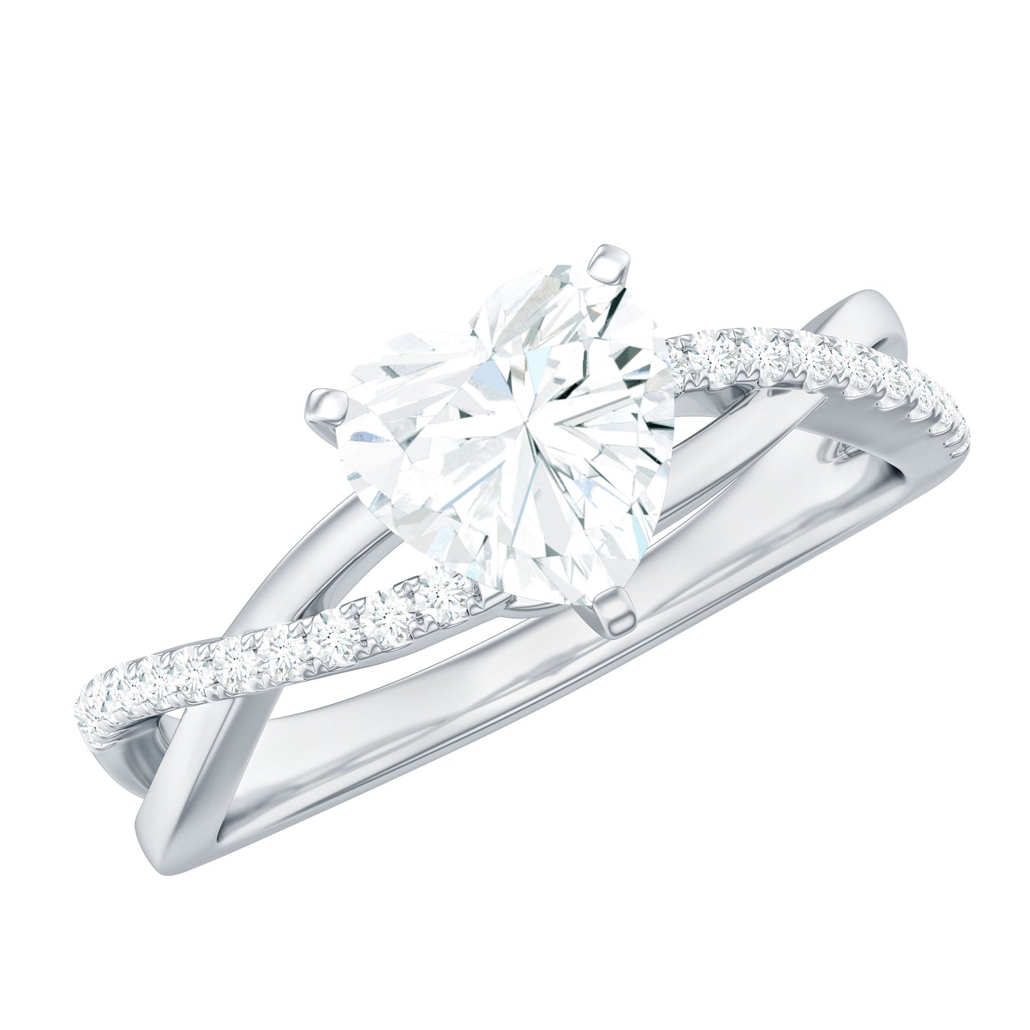 Heart Shape Moissanite Crossover Engagement Ring for Her