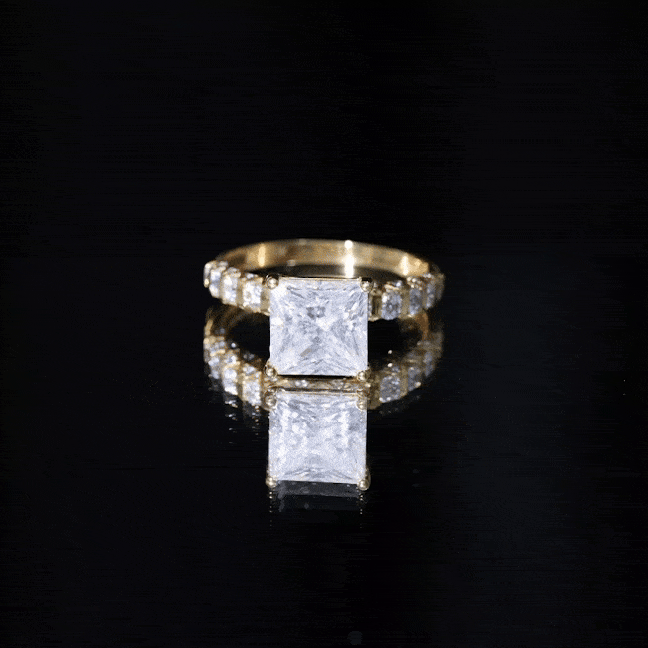 Certified 8 MM Moissanite Princess Cut Engagement Ring with Side Stones