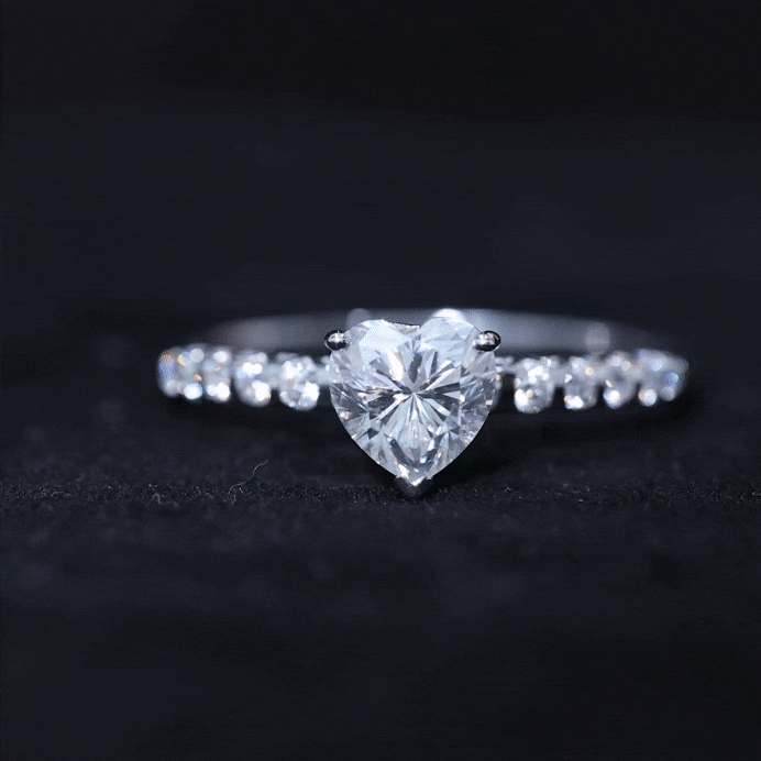 Heart Shape Moissanite Solitaire Engagement Ring With Side Stones