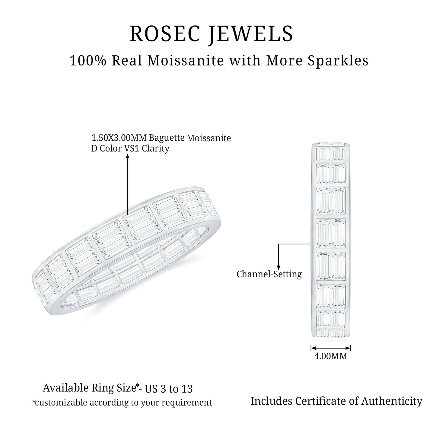Baguette Cut Certified Moissanite Two Row Eternity Band