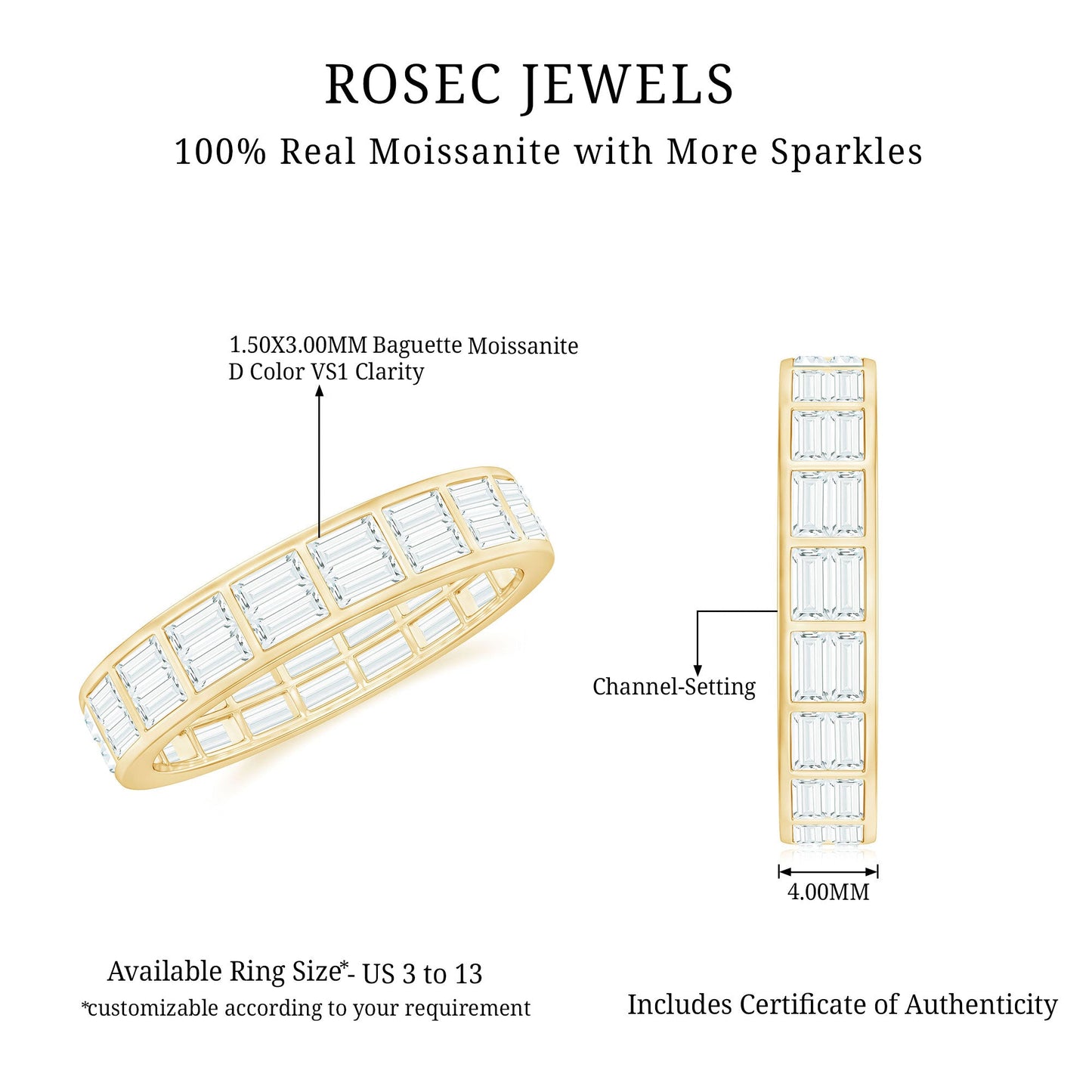 Baguette Cut Certified Moissanite Two Row Eternity Band