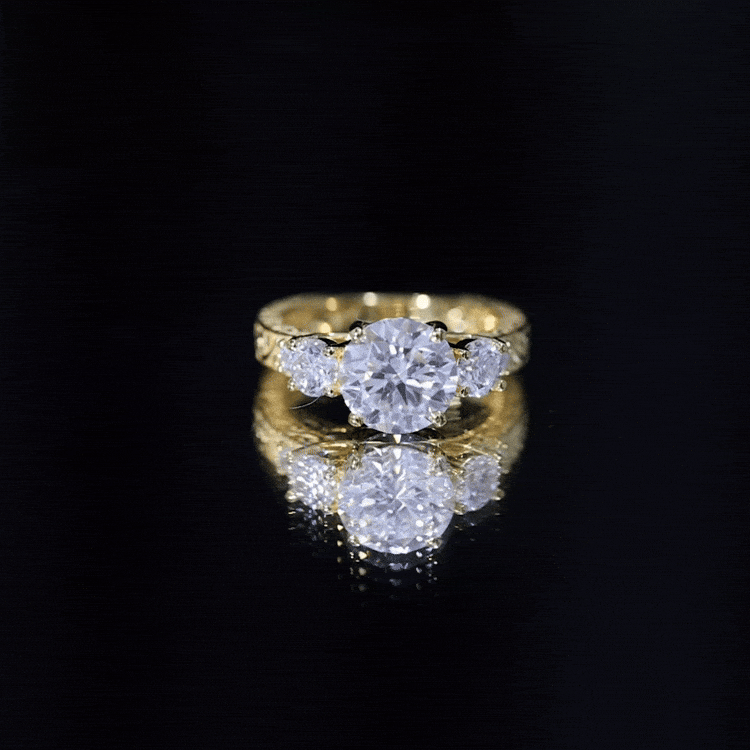 Art Deco Style Certified Moissanite Three Stone Engagement Ring