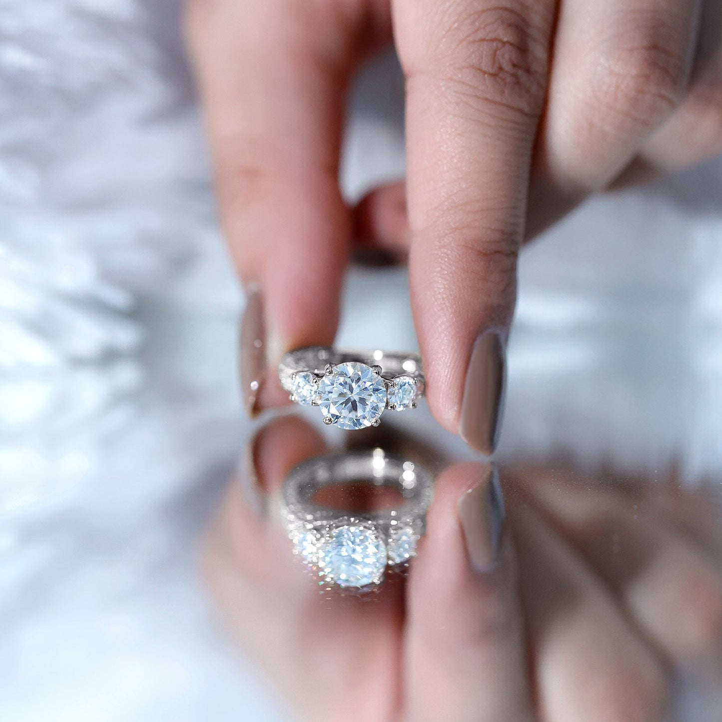 Art Deco Style Certified Moissanite Three Stone Engagement Ring