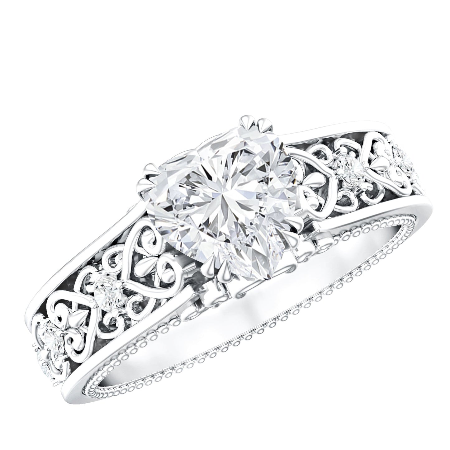 Heart Shape Moissanite Filigree Style Engagement Rings