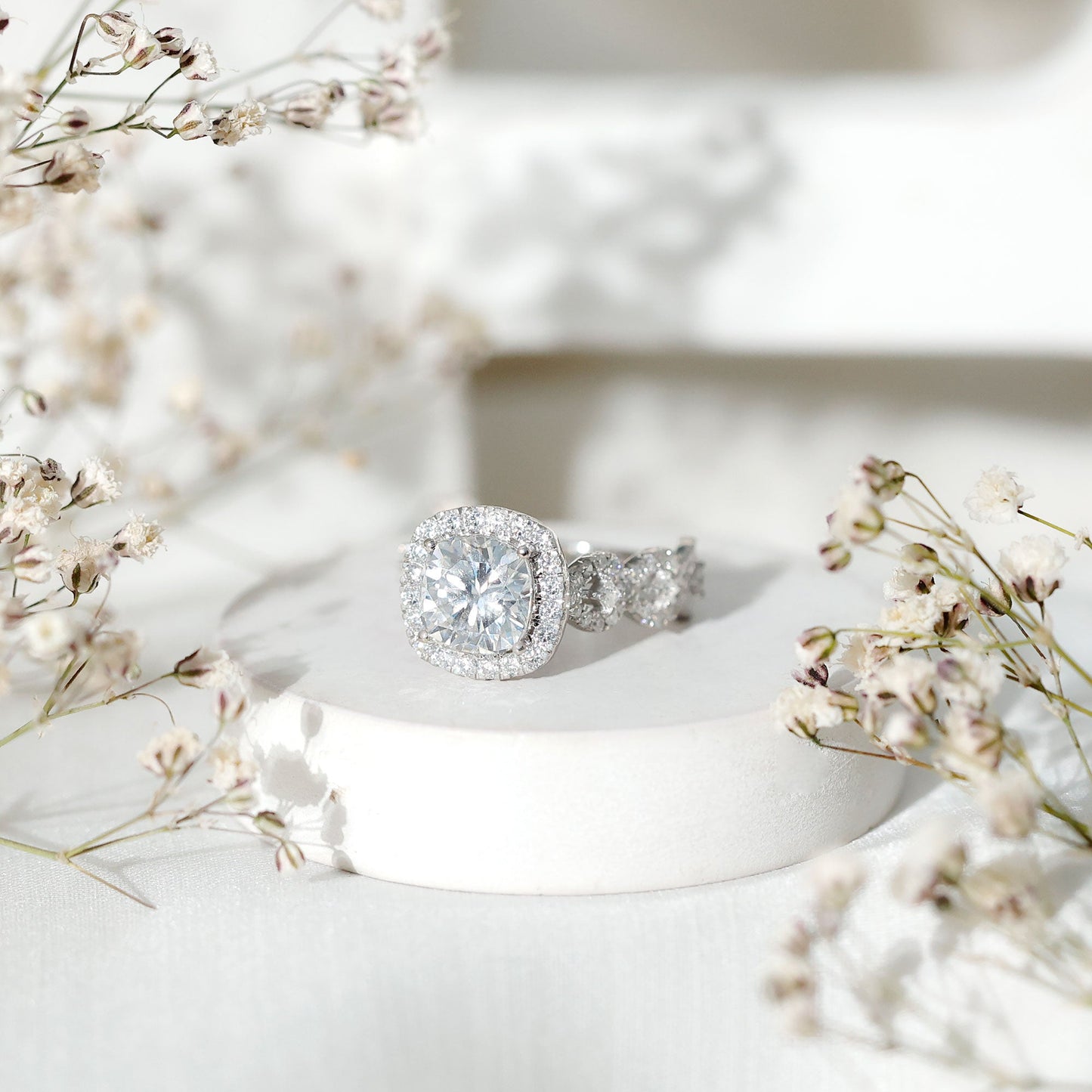 8 MM Cushion Cut Moissanite Vintage Inspired Engagement Ring