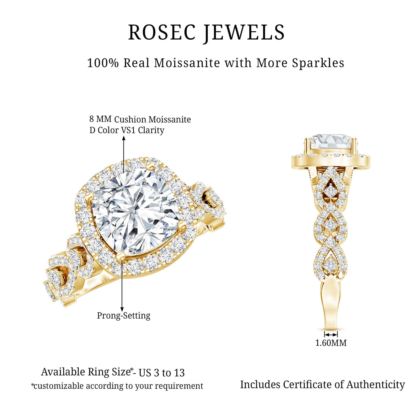 8 MM Cushion Cut Moissanite Vintage Inspired Engagement Ring