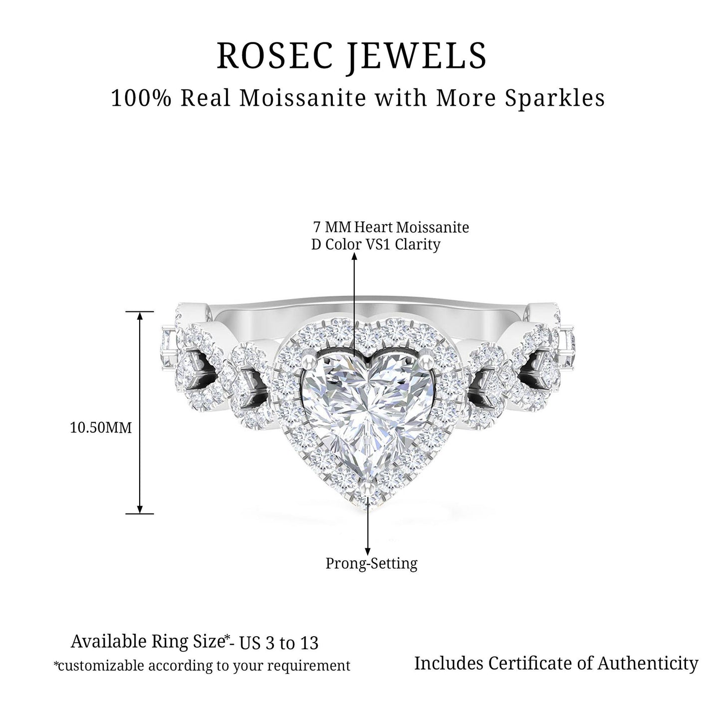 1.5 CT Heart Shape Moissanite Engagement Ring with Accent