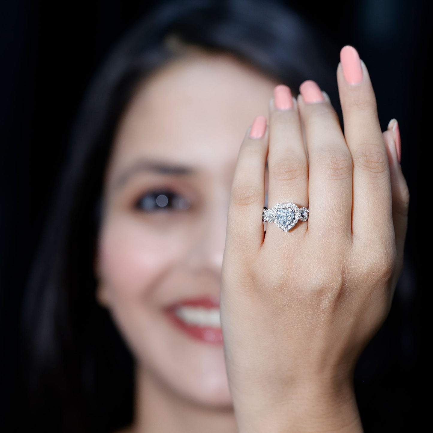 1.5 CT Heart Shape Moissanite Engagement Ring with Accent
