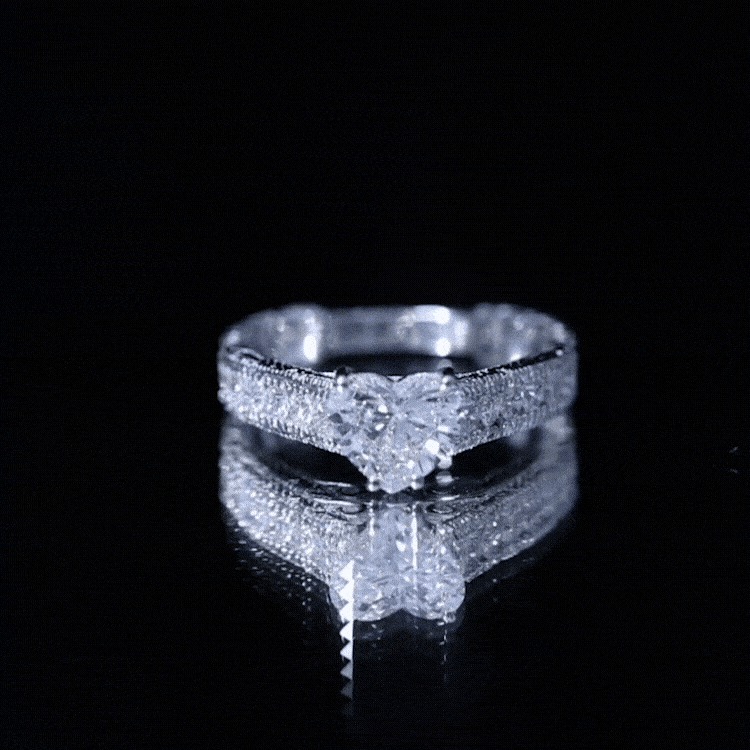 2 CT Moissanite Heart Engagement Ring with Beaded Details