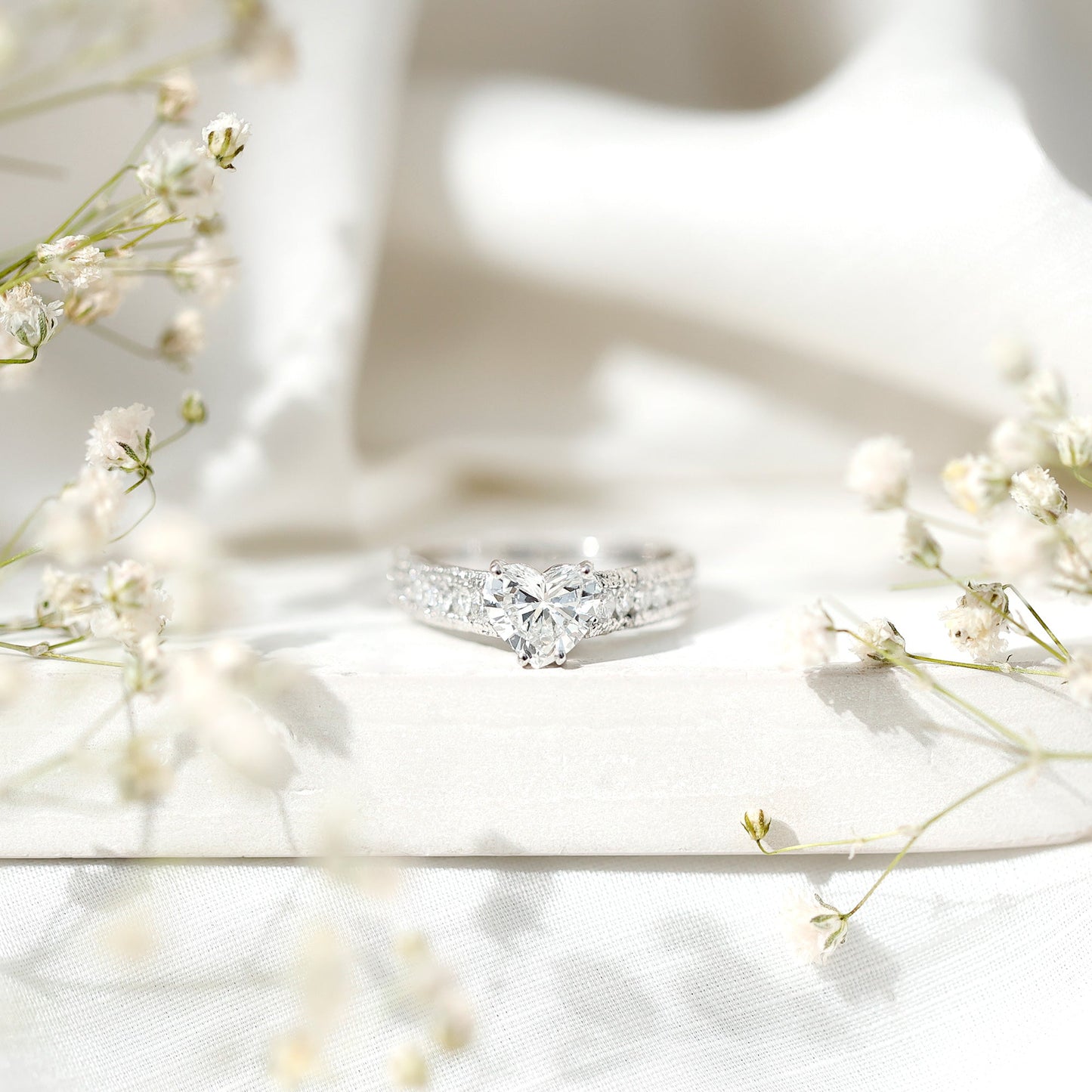2 CT Moissanite Heart Engagement Ring with Beaded Details