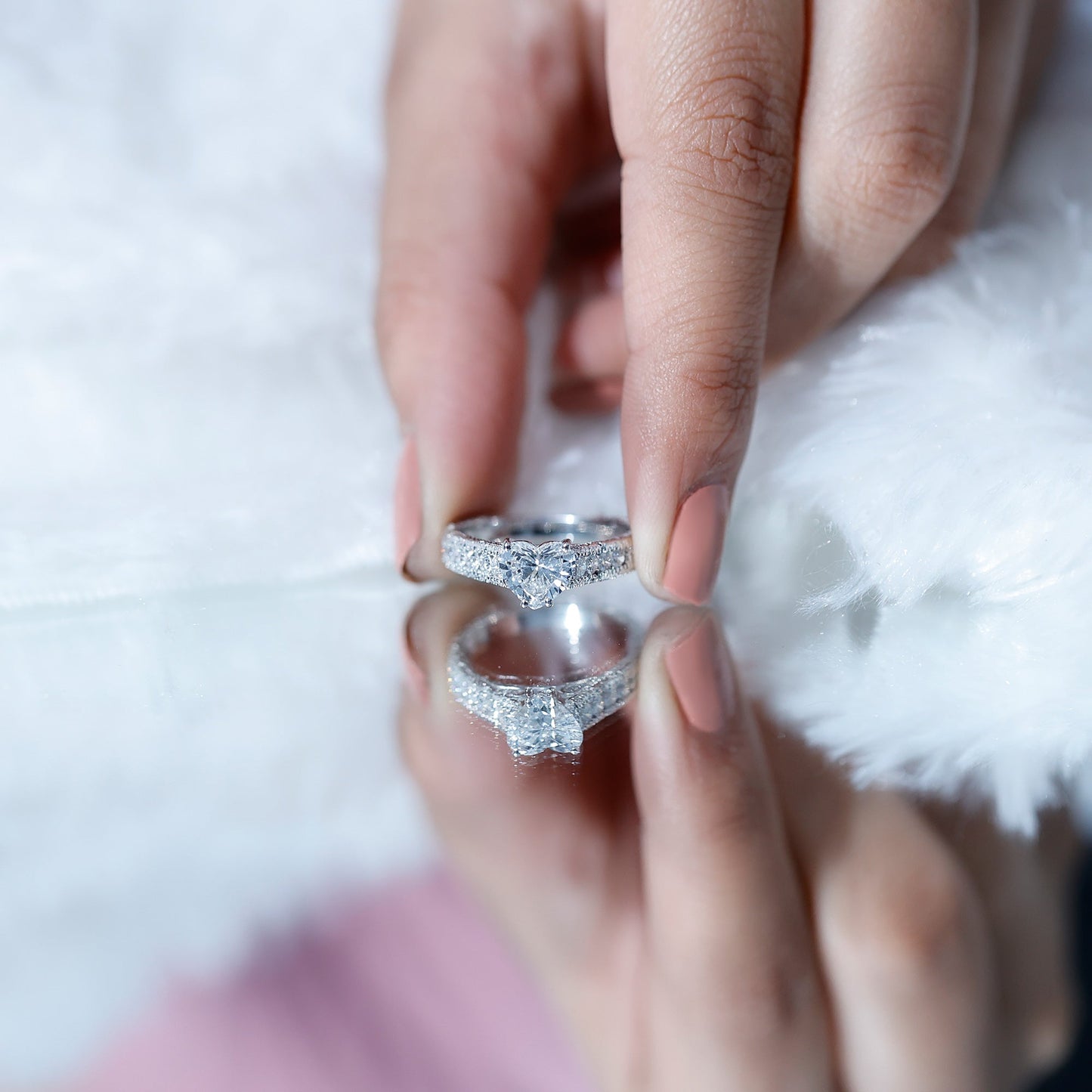 2 CT Moissanite Heart Engagement Ring with Beaded Details