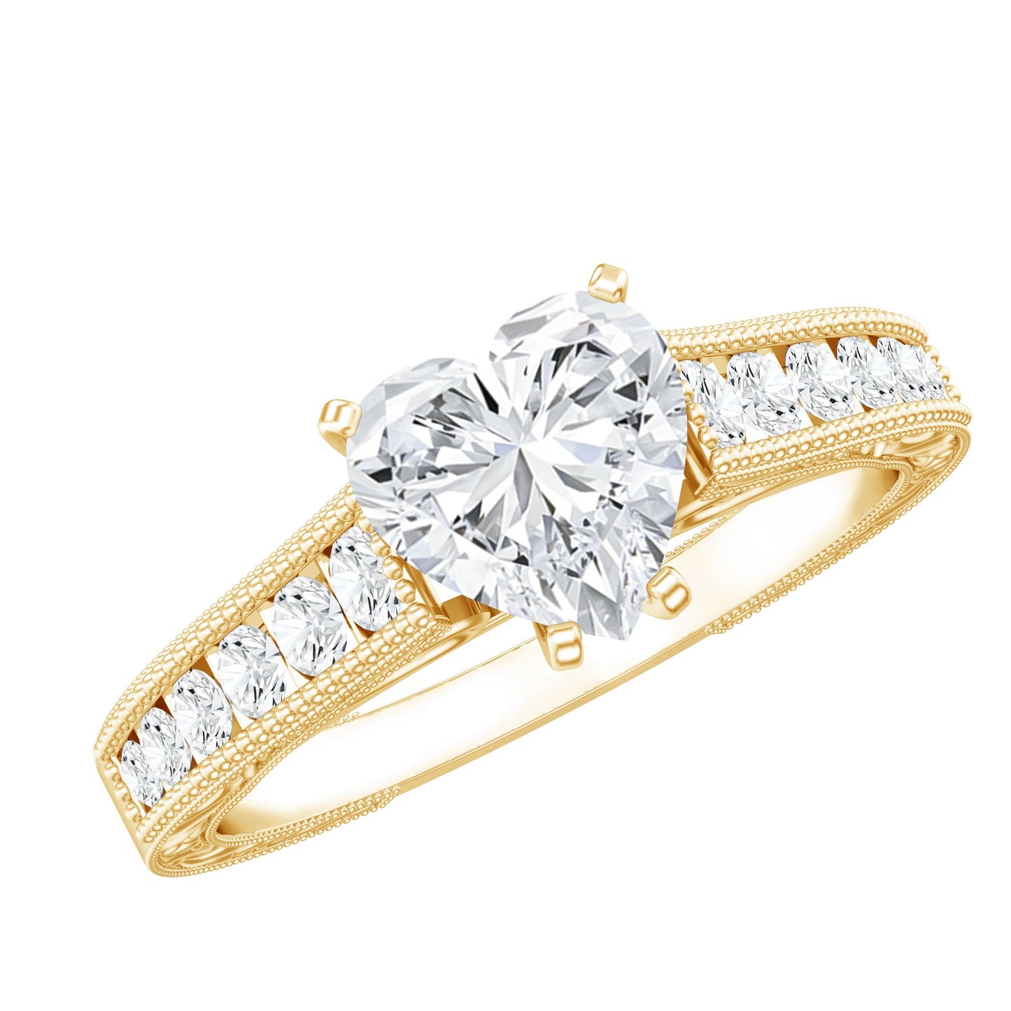 2 CT Moissanite Heart Engagement Ring with Beaded Details