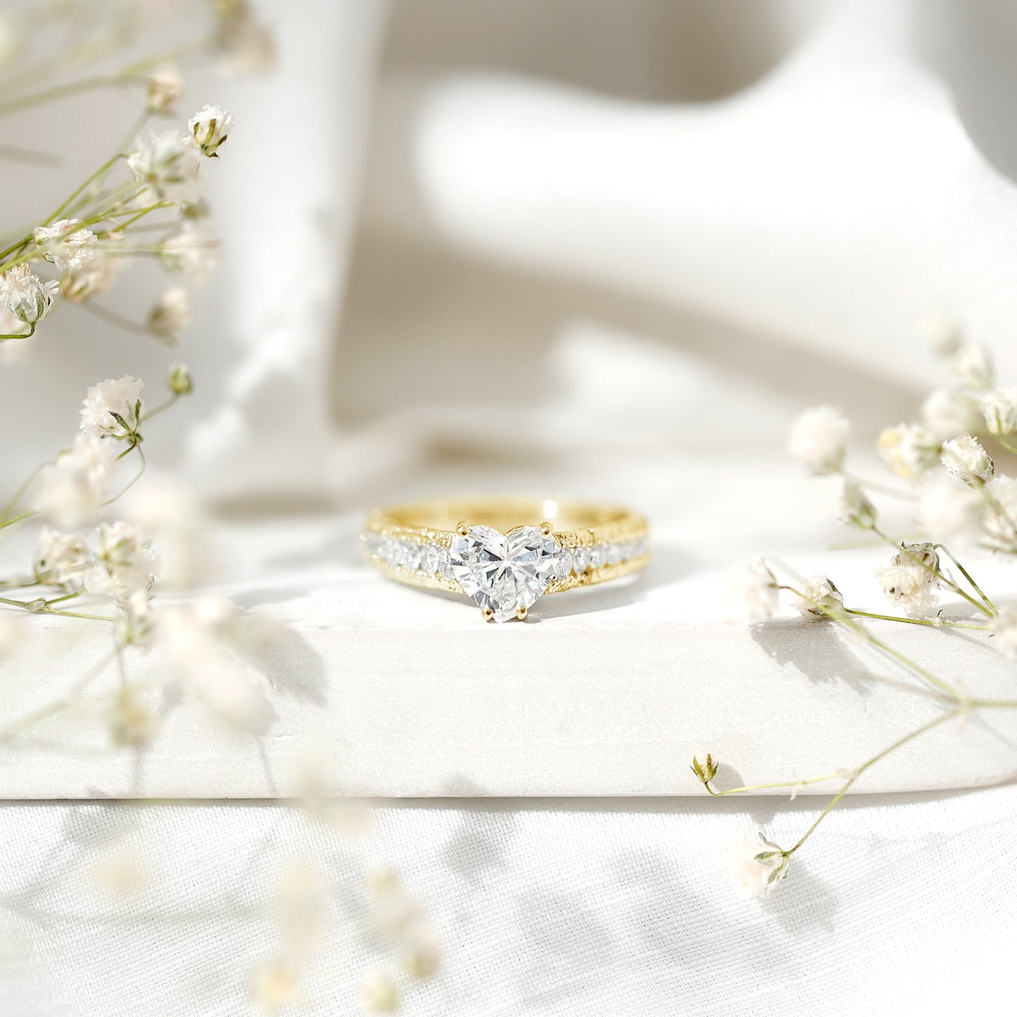 2 CT Moissanite Heart Engagement Ring with Beaded Details