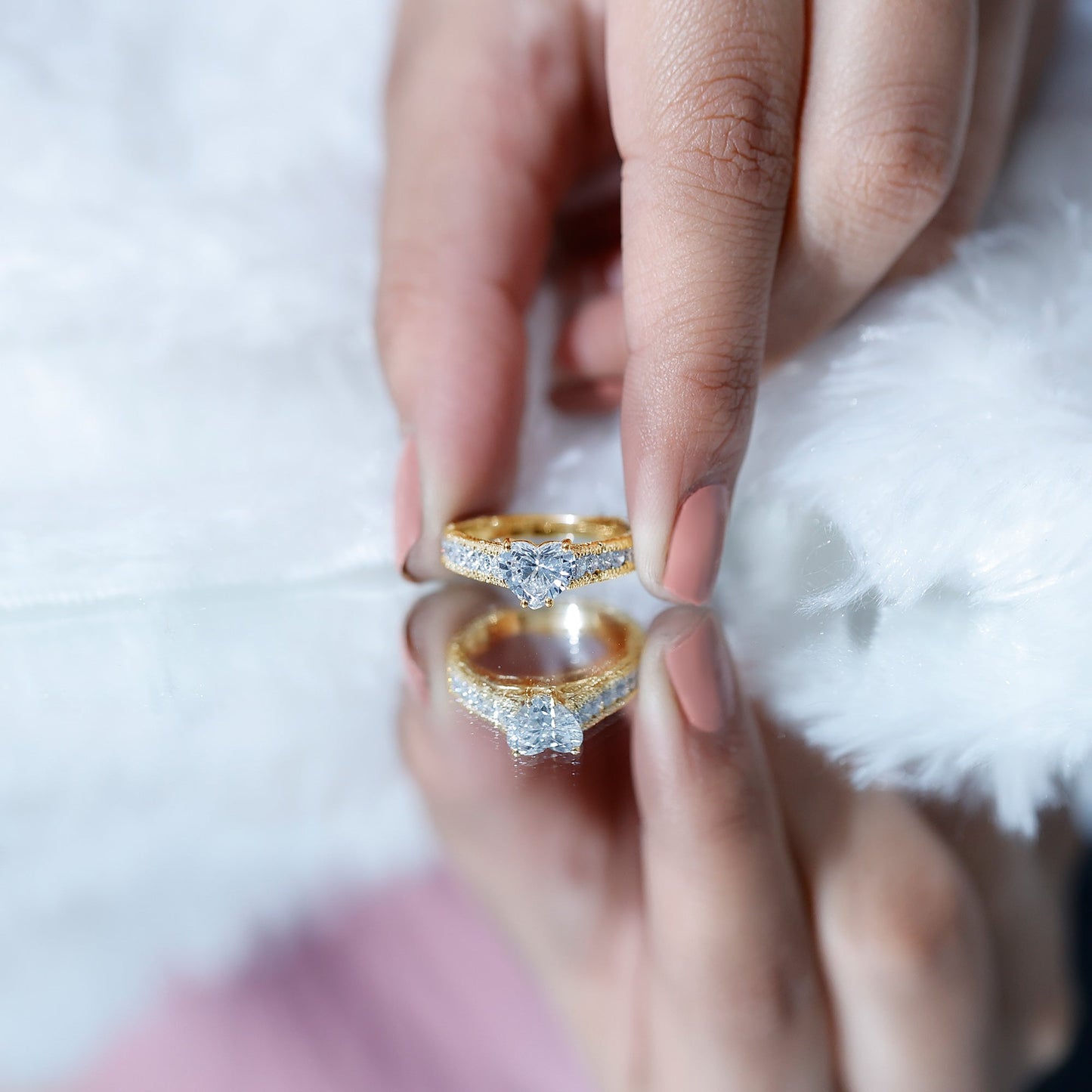 2 CT Moissanite Heart Engagement Ring with Beaded Details