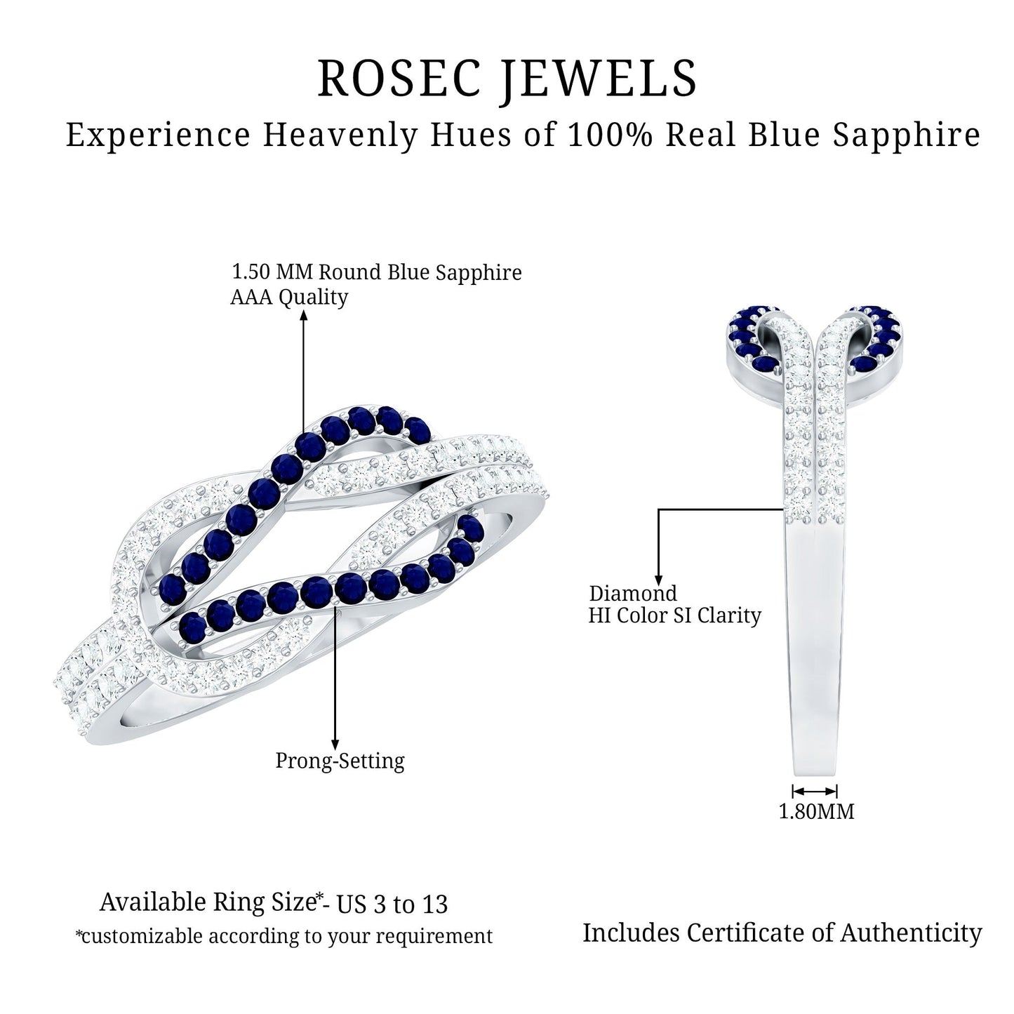 Blue Sapphire And Diamond Interlock Infinity Ring