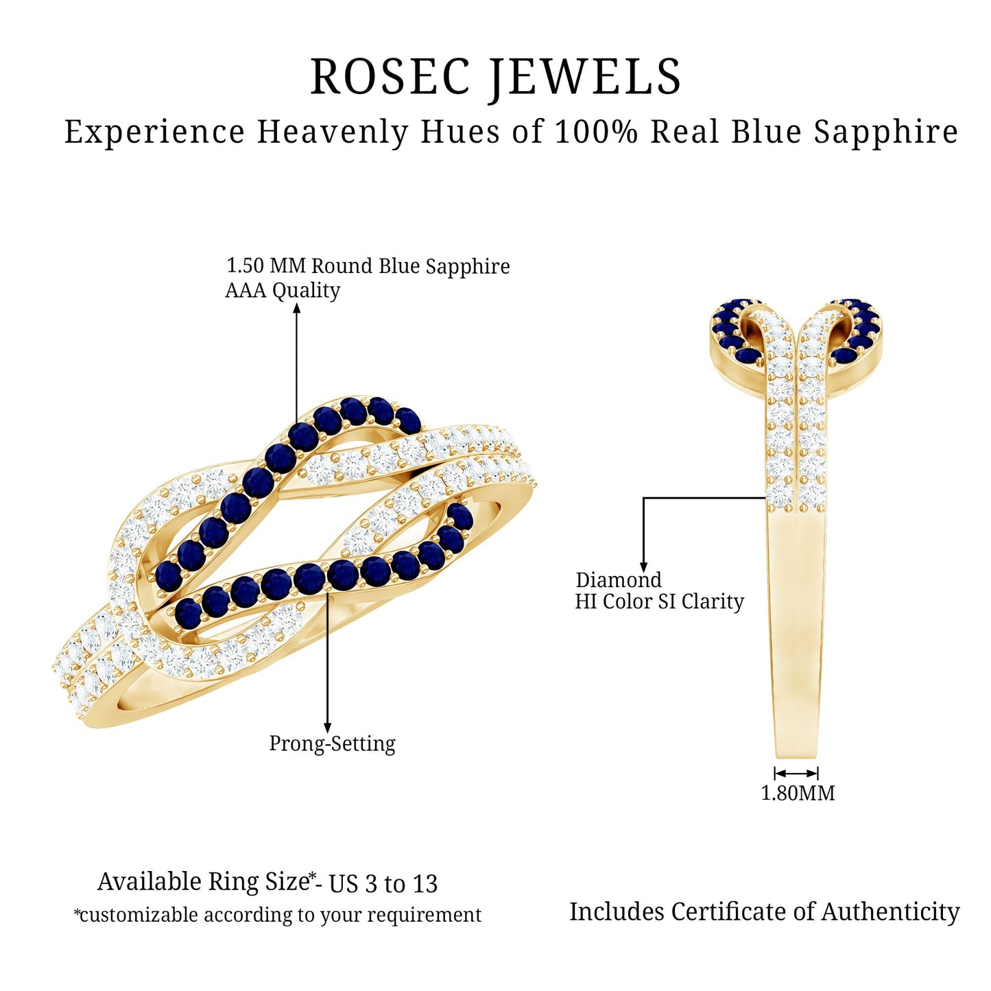 Blue Sapphire And Diamond Interlock Infinity Ring