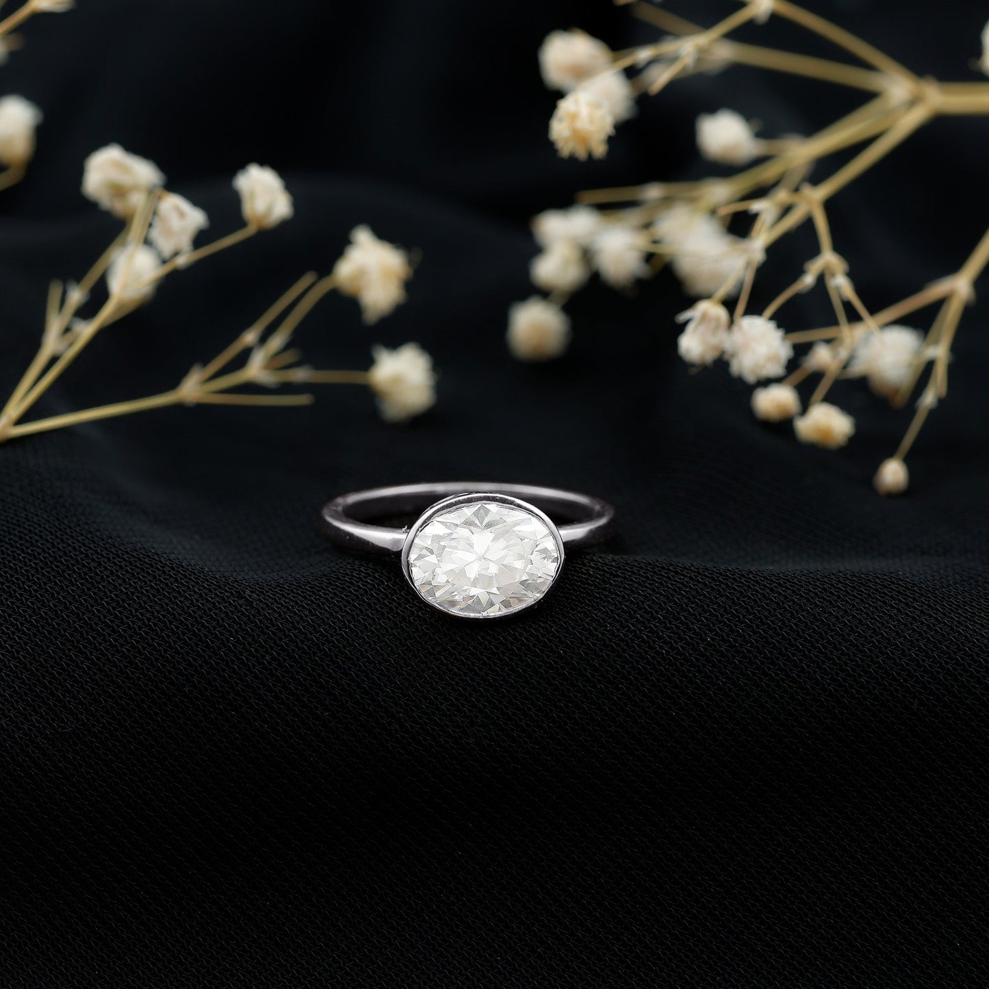 Certified 7X9 MM Oval Moissanite East West Engagement Ring