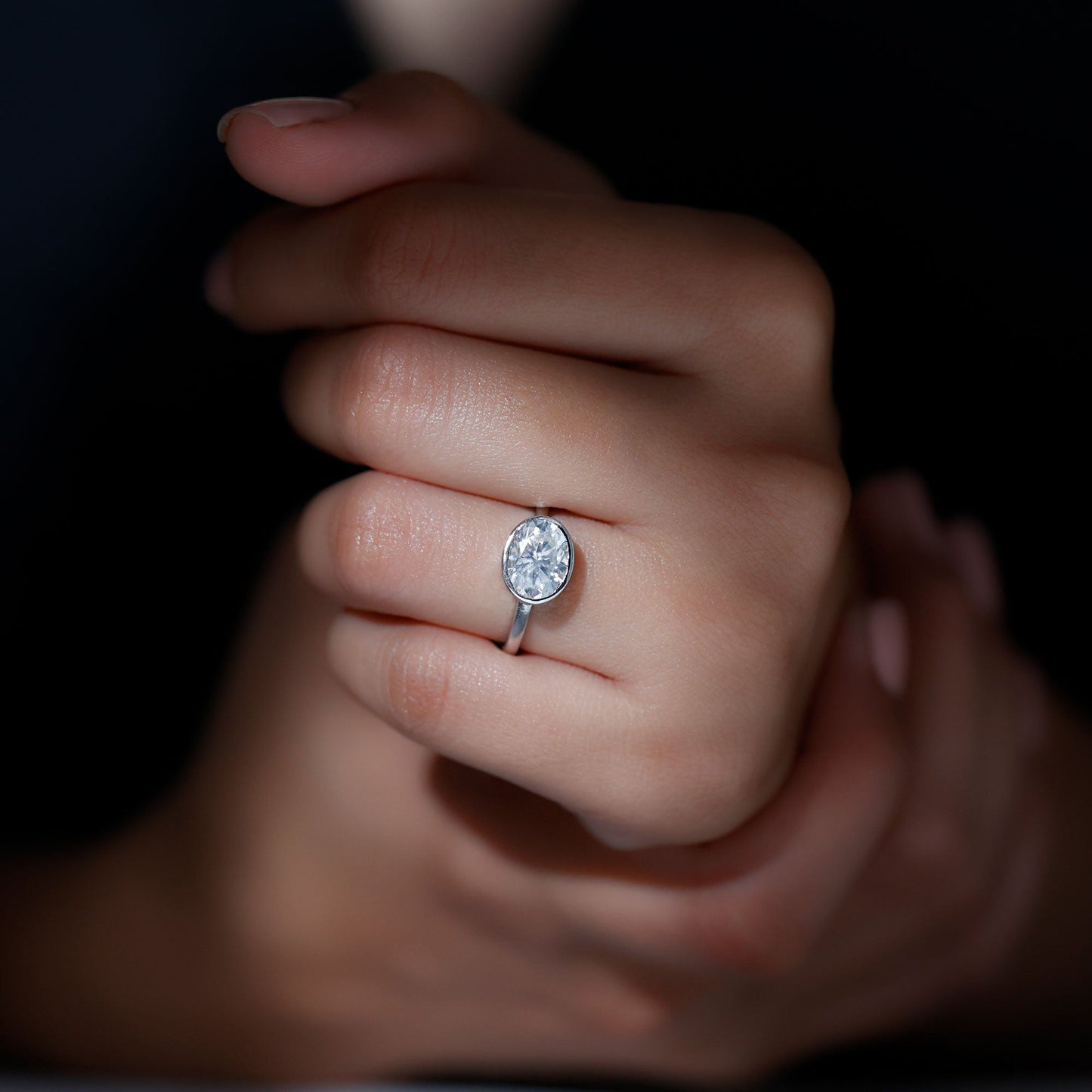 Certified 7X9 MM Oval Moissanite East West Engagement Ring